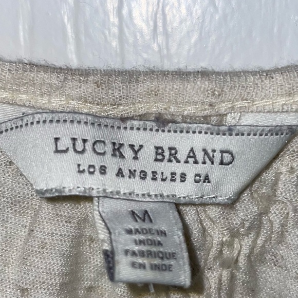 Lucky Brand Blouse Lace V-Neck Tassel Tie Front Floral Printed Hem Short Sleeve - Picture 2 of 5